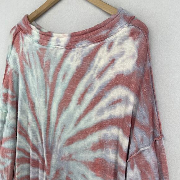 WE THE FREE Top XL Best Catch Tie Dye Tee Long Sleeve Terry Oversized Tunic Red - Picture 9 of 16
